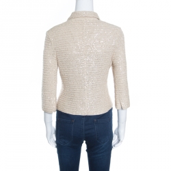 Pre Owned Elie Tahari Beige Cotton Lurex Knit Sequined Jacket S