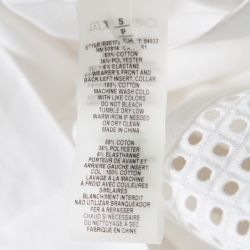 Pre Owned Elie Tahari White Eyelet Panel Insert Long Sleeve Blouse S