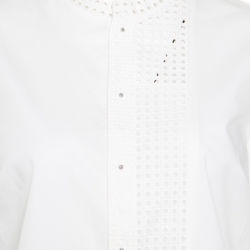 Pre Owned Elie Tahari White Eyelet Panel Insert Long Sleeve Blouse S