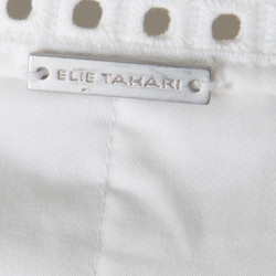 Pre Owned Elie Tahari White Eyelet Panel Insert Long Sleeve Blouse S