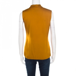 Pre Owned Elie Tahari Mustard Satin Knotted Shoulder Detail Sleeveless Top M
