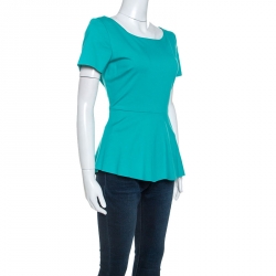 Elie Tahari Teal Green Knit Stretch Peplum Top M