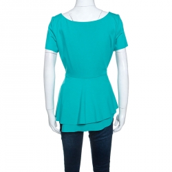 Elie Tahari Teal Green Knit Stretch Peplum Top M