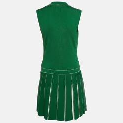 Pre Owned Elisabetta Franchi Green/White Knit Pleated Mini Dress M