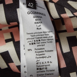 Pre Owned Elisabetta Franchi Black/Pink Logo Print Crepe Pencil Skirt M
