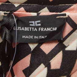 Pre Owned Elisabetta Franchi Black/Pink Logo Print Crepe Pencil Skirt M