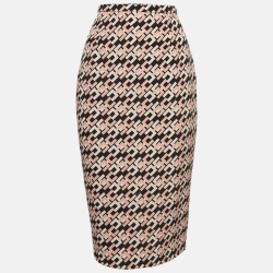 Black/Pink Logo Print Crepe Pencil Skirt