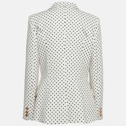 Pre Owned Elisabetta Franchi White Polka Dot Crepe Blazer XL