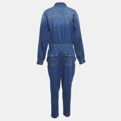 Elisabetta Franchi Blue Washed Denim Chain Embellished Jumpsuit L