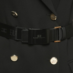 Pre Owned Elisabetta Franchi Black Crepe Double Breasted Belted Blazer M