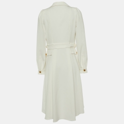 Pre Owned Elisabetta Franchi White Crepe Faux Wrap Coat Midi Dress M