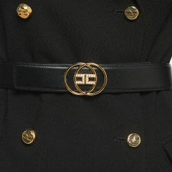 Pre Owned Elisabetta Franchi Black Crepe Double Breasted Blazer Dress S