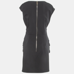 Pre Owned Elisabetta Franchi Black Synthetic Ruched Mini Dress L