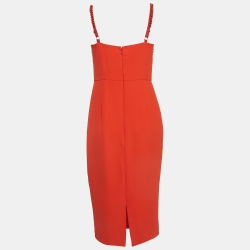 Pre Owned Elisabetta Franchi Orange Crepe Bustier Midi Dress L