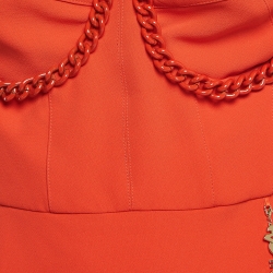 Pre Owned Elisabetta Franchi Orange Crepe Bustier Midi Dress L