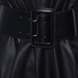 Pre Owned Elisabetta Franchi Black Faux Leather Belted Wrap Dress S