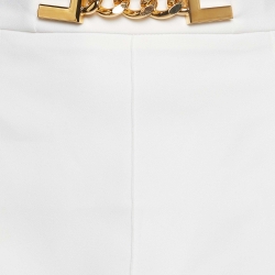Elisabetta Franchi White Crepe Chain Detail Pleated Mini Skirt M