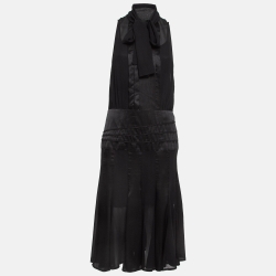 Black Satin Trim Chiffon Detachable Tie-Up Sleeveless Dress