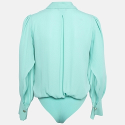 Pre Owned Elisabetta Franchi Blue Chiffon Crossover Bodysuit Shirt M
