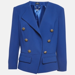 Blue Crepe Buttoned Jacket