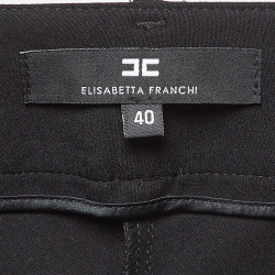 Pre Owned Elisabetta Franchi Black Contrast Trim Jersey Belted Slim Pant S