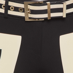 Pre Owned Elisabetta Franchi Black Contrast Trim Jersey Belted Slim Pant S