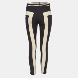 Pre Owned Elisabetta Franchi Black Contrast Trim Jersey Belted Slim Pant S