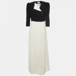 Elisabetta Franchi Cream and Black Crepe Front Open Maxi Dress L