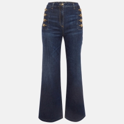 Elisabetta Franchi Blue Denim Button Detail Flared Jeans S Waist 26"