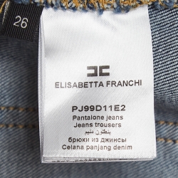 Elisabetta Franchi Blue Denim Button Detail Flared Jeans S Waist 26"