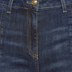 Elisabetta Franchi Blue Denim Button Detail Flared Jeans S Waist 26"