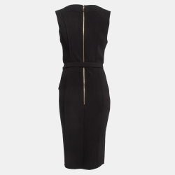 Pre Owned Elisabetta Franchi Black Stretch Crepe Belted Sheath Dress M