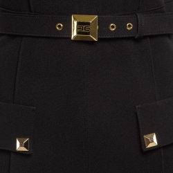 Pre Owned Elisabetta Franchi Black Stretch Crepe Belted Sheath Dress M