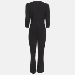 Pre Owned Elisabetta Franchi Black Crepe V Neck Puff Sleeves Jumpsuit L