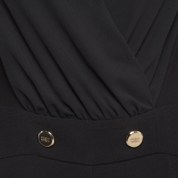 Pre Owned Elisabetta Franchi Black Crepe V Neck Puff Sleeves Jumpsuit L