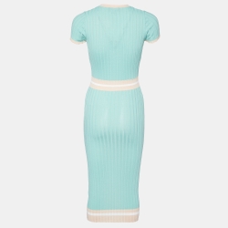 Pre Owned Elisabetta Franchi Green Rib Knit Frilled Midi Dress S