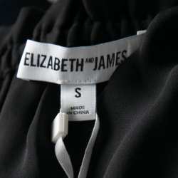 Pre Owned Elizabeth & James Black Silk Ruffled Trim Off Shoulder Cropped Denny Top S