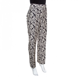 Emanuel Ungaro Monochrome Floral Print Tapered Trousers L