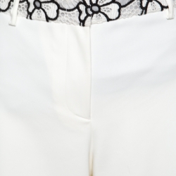 Pre Owned Emanuel Ungaro White And Black Floral Lace Trim Straight Fit Trousers L