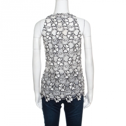 Pre Owned تانك توب إيمانويل أونغارو شبه شفاف أبيض وأسود دانتيل قطن مورد M