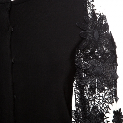 Pre Owned Emanuel Ungaro Black Floral Applique Lace Sleeve Detail Cardigan  L