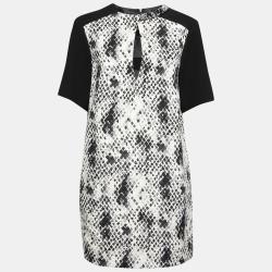 Textured Python Print Embellished Neck Detail Draped Shift Dress