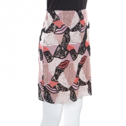 Emilio Pucci Multicolor Lips Macrame Patchwork Silk Lined Pencil Skirt S