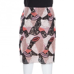 Emilio Pucci Multicolor Lips Macrame Patchwork Silk Lined Pencil Skirt S