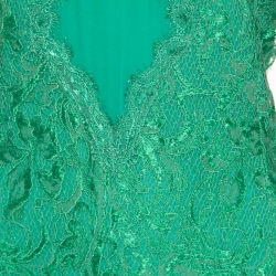 Pre Owned Emilio Pucci Emerald Green Lace Applique Long Sleeve Evening Gown L