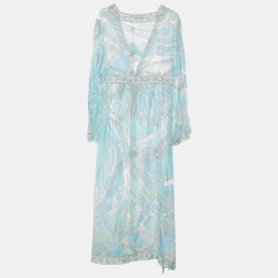 Emilio Pucci Blue Front Tie Detail Robe XL