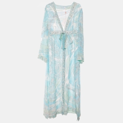 Emilio Pucci Blue Front Tie Detail Robe XL