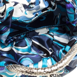 Pre Owned Emilio Pucci Blue Abstract Print Satin Evening Bag