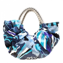 Pre Owned Emilio Pucci Blue Abstract Print Satin Evening Bag