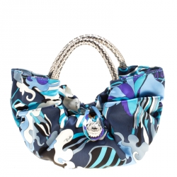 Pre Owned Emilio Pucci Blue Abstract Print Satin Evening Bag